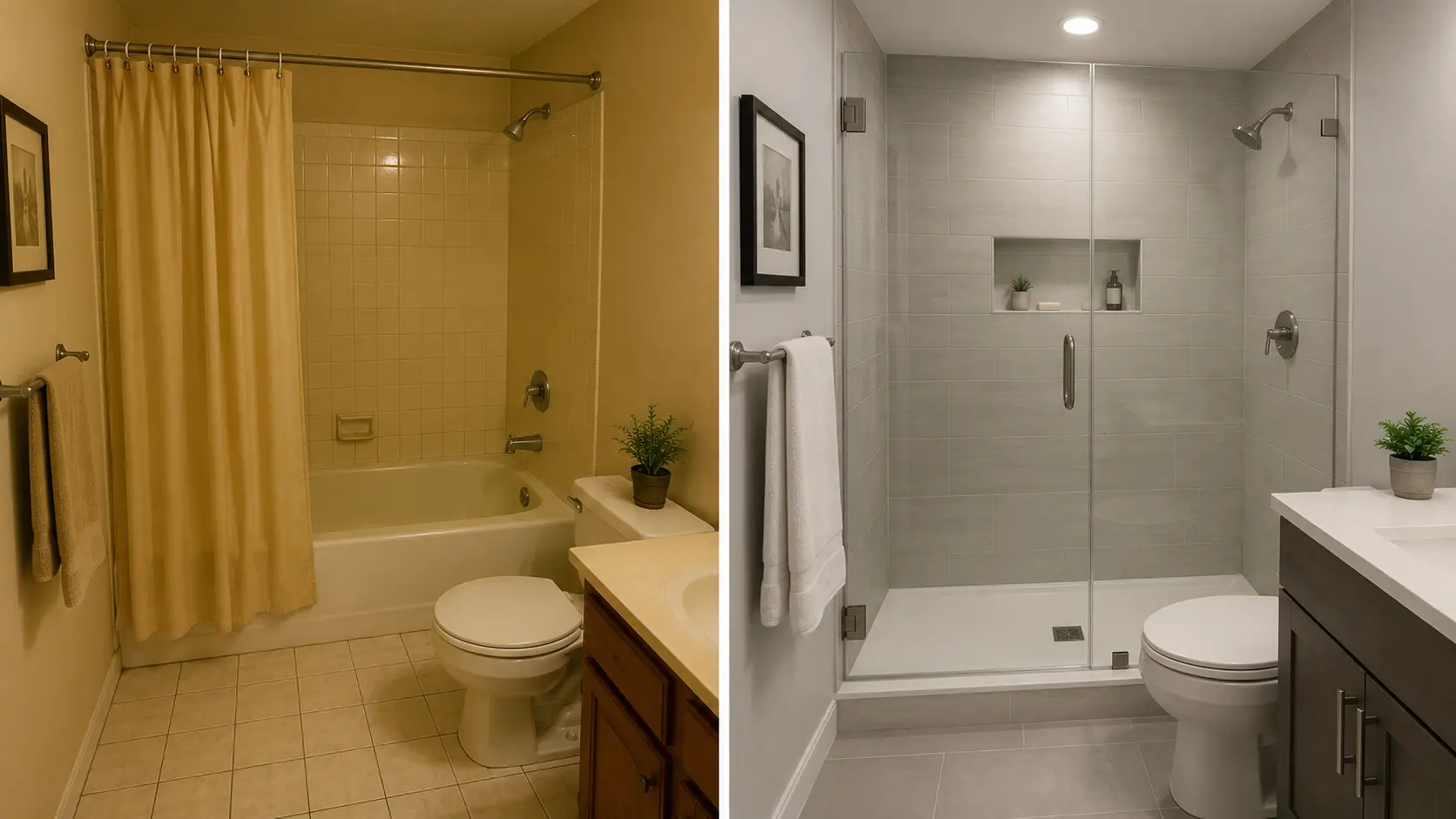 Before and after bathroom shower renovation example